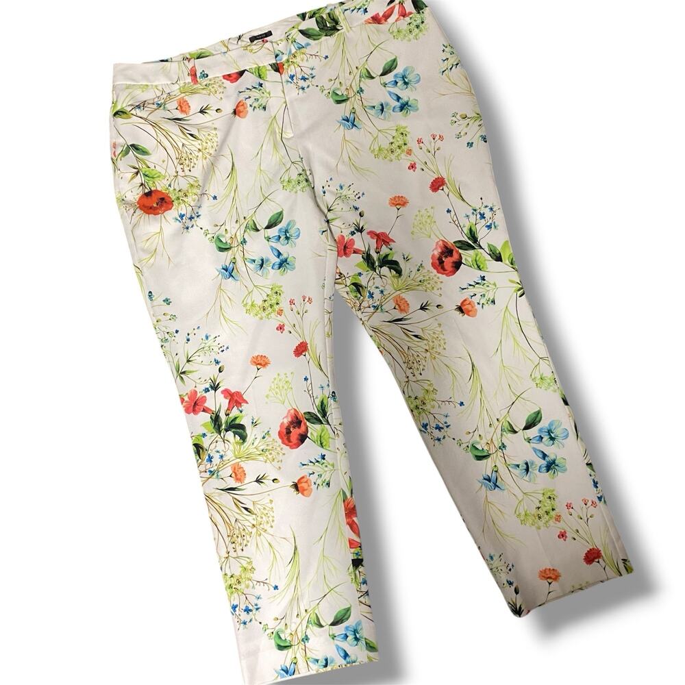 Worthington Floral Print Pants Size 20 Tall Cropped Above Ankle Length Pockets